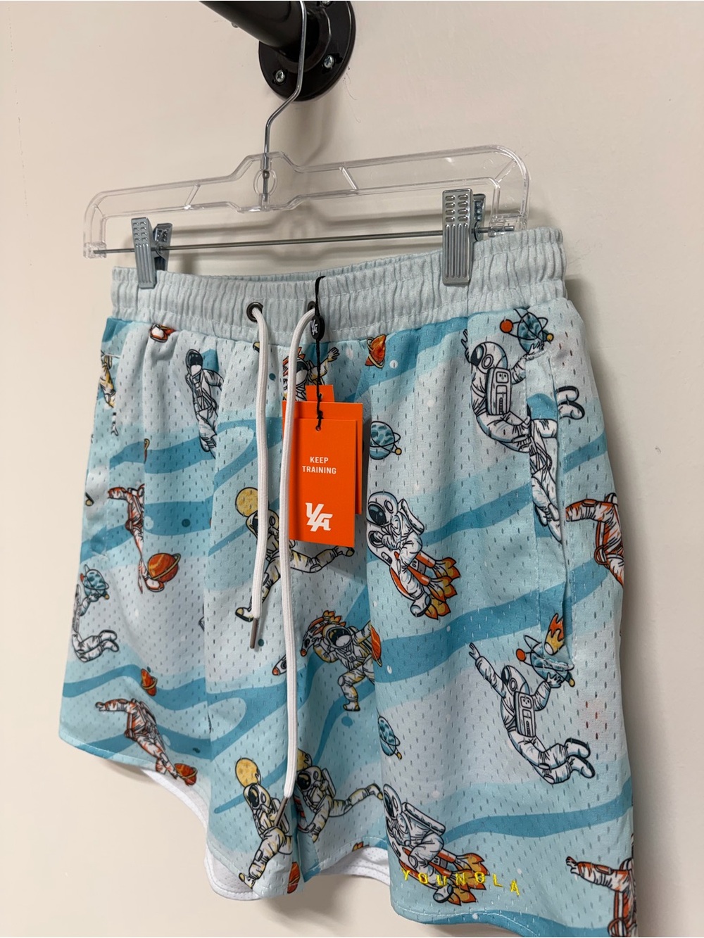 YoungLA Light Blue Astronaut Print Swim Trunks